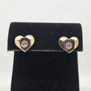 Elegant Gold Heart Earrings with Crystal Accent